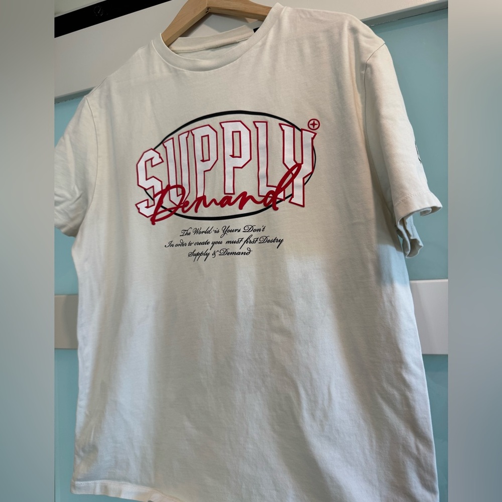 Supply & Demand White Tee with Red Graphic